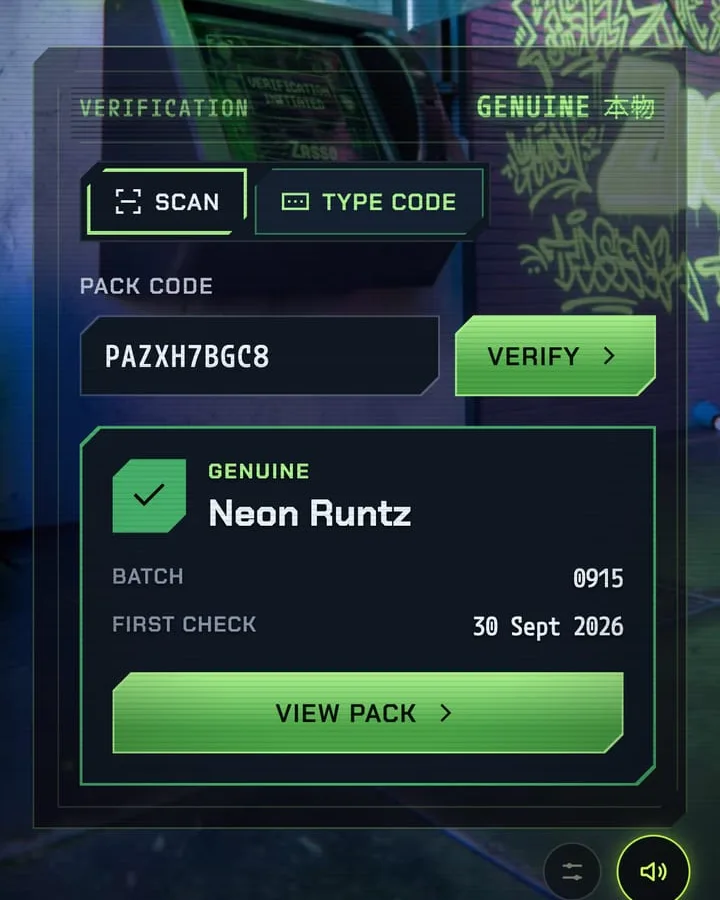 A phone showing a pack code checked as genuine